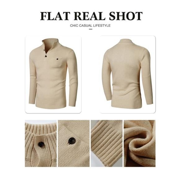 Men's Pullover Sweaters Long Sleeve Knitted Button Turtleneck NWT - Picture 5 of 5